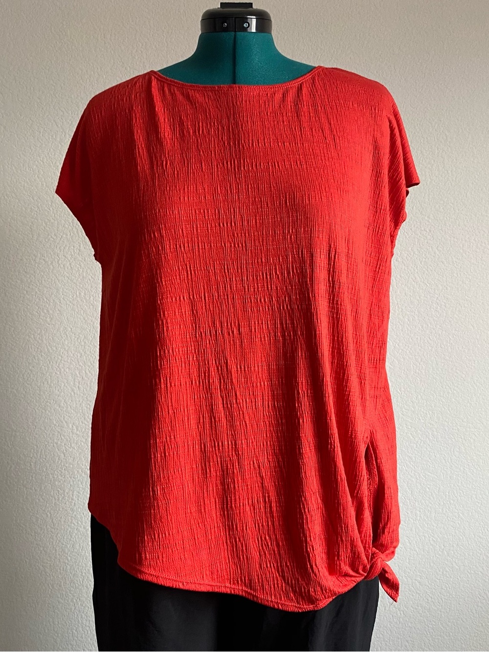 Max Studio Red Crinkle Texture Short Sleeve Top